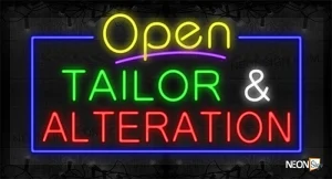 Image of Open Tailor & Alteration with Blue Border LED Flex Sign