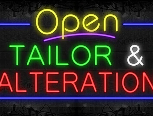 Image of Open Tailor & Alteration with Blue Border LED Flex Sign