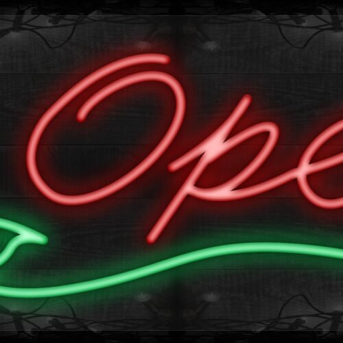 Open cursive in red with rose logo LED Flex