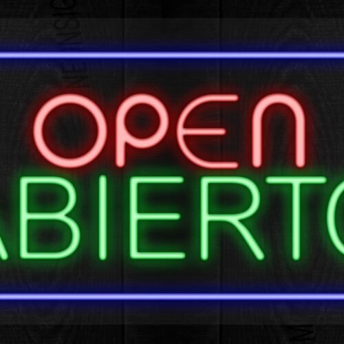 Open Abierto with blue border LED Flex