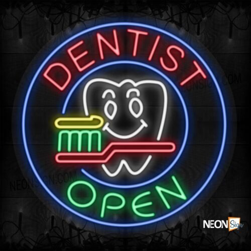 Dentist Open with logo and blue circle border LED Flex
