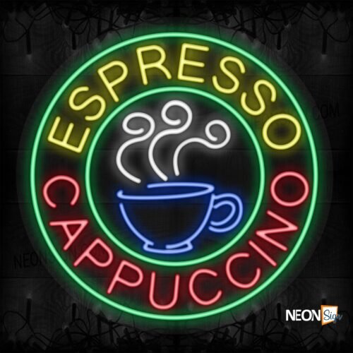 Espresso Cappuccino with logo and green circle border LED Flex