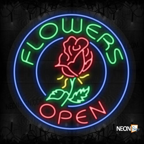 Flowers Open with logo and blue circle border LED Flex