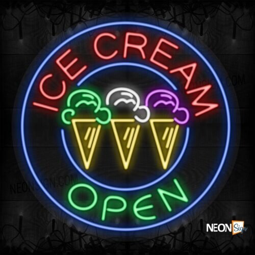 Ice Cream Open with logo and blue circle border LED Flex
