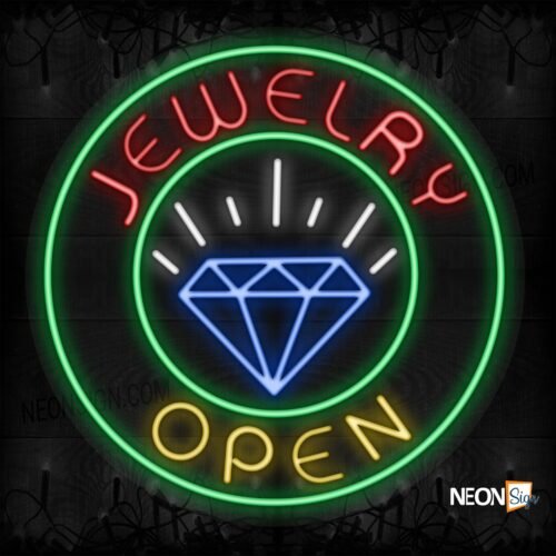 Jewelry Open with diamond logo and green circle border LED Flex