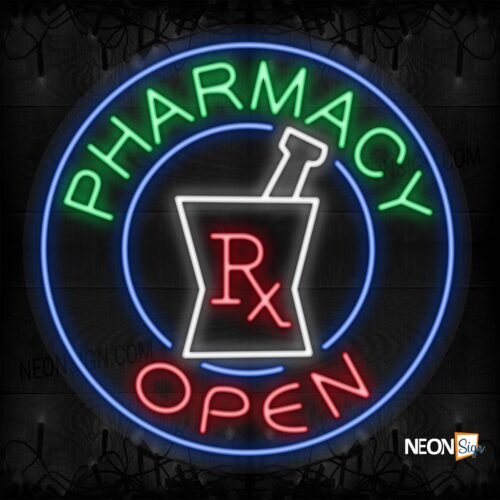 Pharmacy Open with Rx logo and blue round border LED Flex