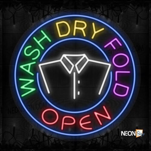 Wash Dry Fold Open with logo and blue circle border LED Flex
