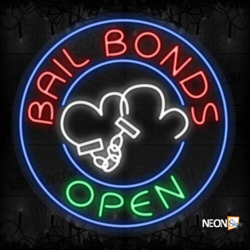 Bail Bonds Open with logo and blue circle border LED Flex