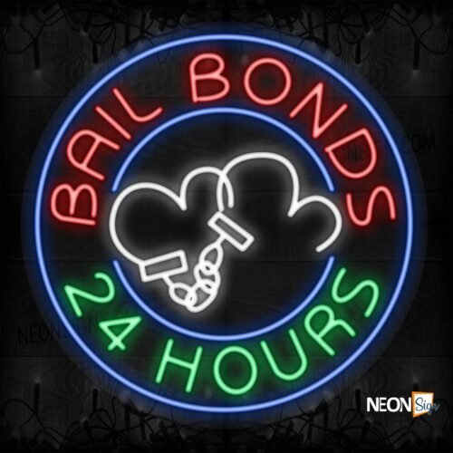 Bail Bonds 24 hours with logo and blue circle border LED Flex