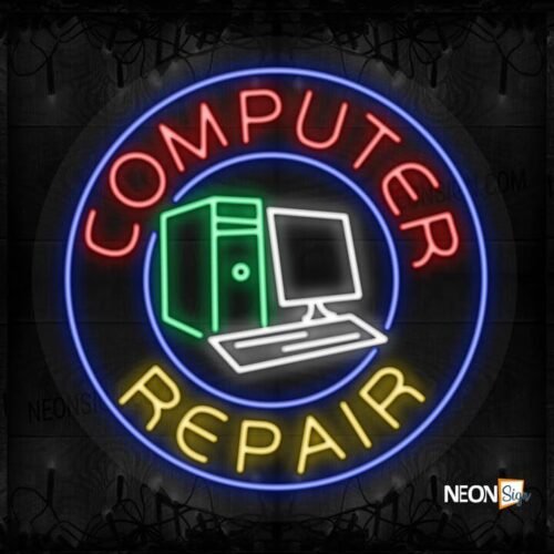 Computer Repair with logo with blue circle border LED Flex