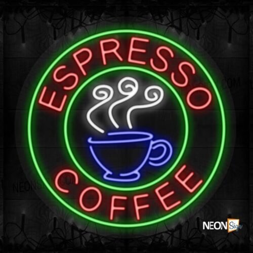 Espresso Coffee with logo and green circle border LED Flex