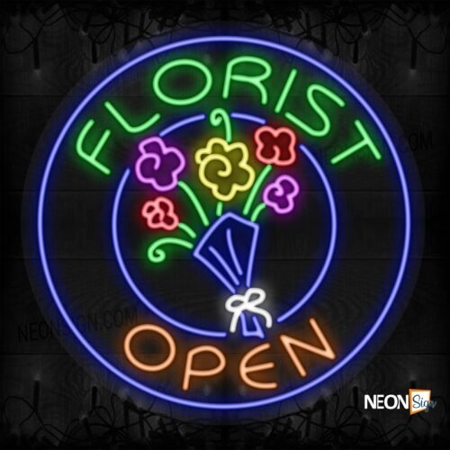 Florist OPEN with logo and blue circle border LED Flex