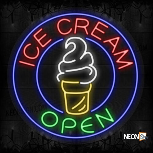 Ice cream Open with ice cream logo and blue circle border LED Flex