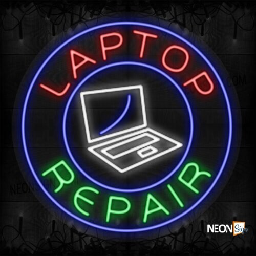 Laptop Repair with logo and blue circle border LED Flex