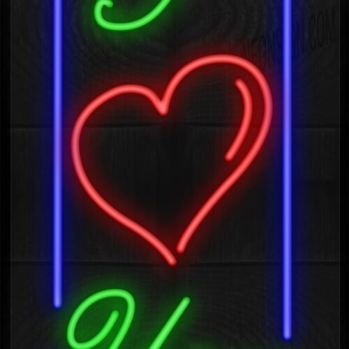 Vertical Cursive I love You with Blue Border LED Flex