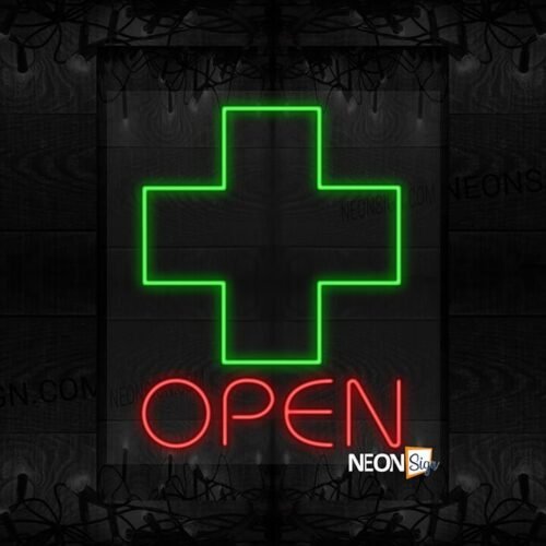 Open with a Green Cross on Top LED Flex