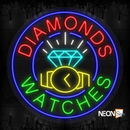 Diamonds Watches with Wristwatch and Diamond in Blue Round Border LED Flex