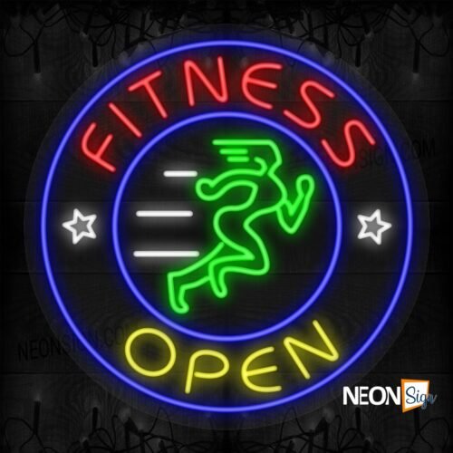 Fitness Open with Running Man in Blue Round Border LED Flex