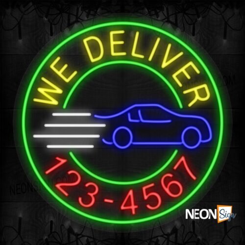 We Deliver 123-4567 with Running Car Green Round Border LED Flex