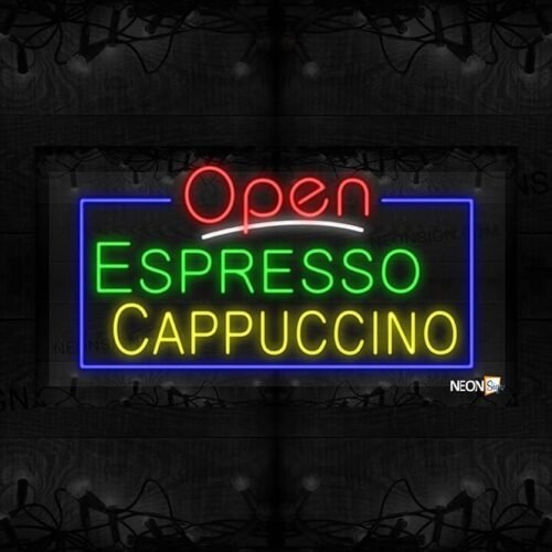 Open Espresso Cappuccino with Blue Border LED Flex Sign