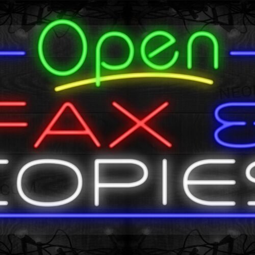 Open Fax & Copies with Blue Border LED Flex Sign