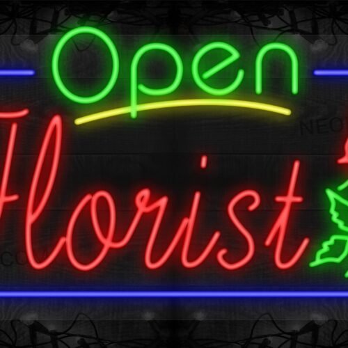 Open Florist with Rose Image and Blue Border LED Flex Sign