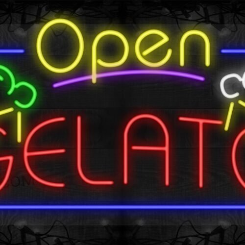 Open Gelato with Images and Blue Border LED Flex Sign