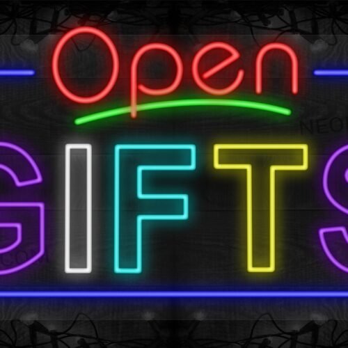 Open Gifts (Colorful Double Stroke) with Blue Border LED Flex Sign