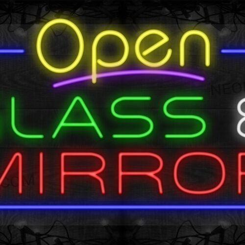 Open Glass & Mirror with Blue Border LED Flex Sign
