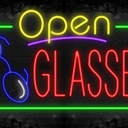 Open Glasses with Image and Green Border LED Flex Sign