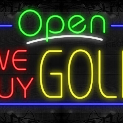 Open 'We Buy Gold' with Blue Border LED Flex Sign