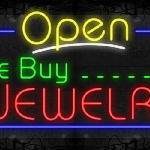 Open 'We Buy Jewelry' with Blue Border LED Flex Sign