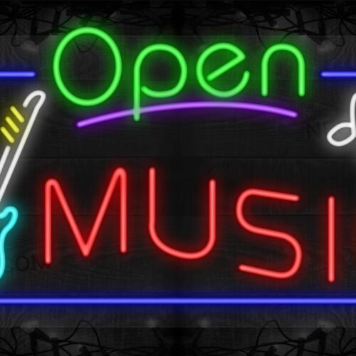 Open Music with Guitar Musical Note and Blue Border LED Flex SIgn