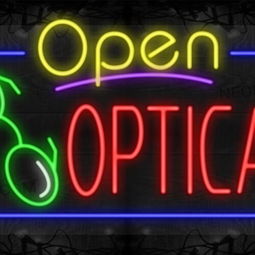 Open Optical with Eyeglass Image and Blue Border LED Flex Sign