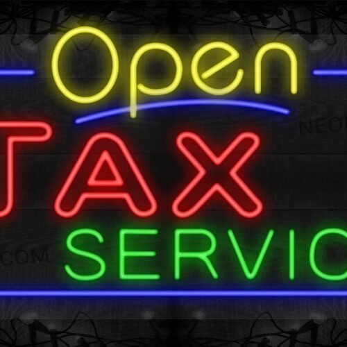Open Tax Service with Blue Border LED Flex Sign