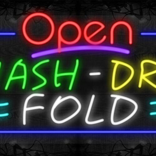 Open Wash Dry Fold with Wavy Lines and Blue Border LED Flex Sign