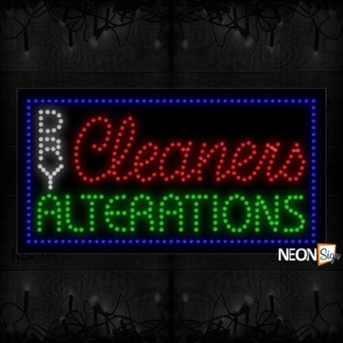 Dry Cleaners Alterations With Blue BordersLED Bulb