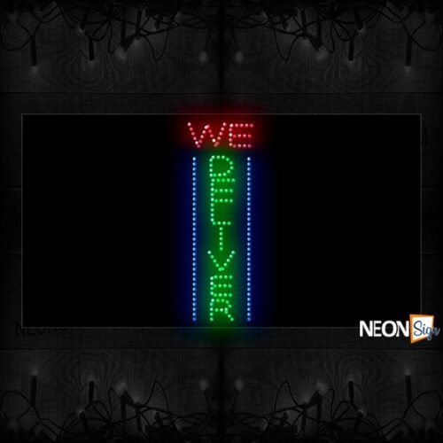 Vertical 'We Deliver' With Blue Side Borders LED Bulb