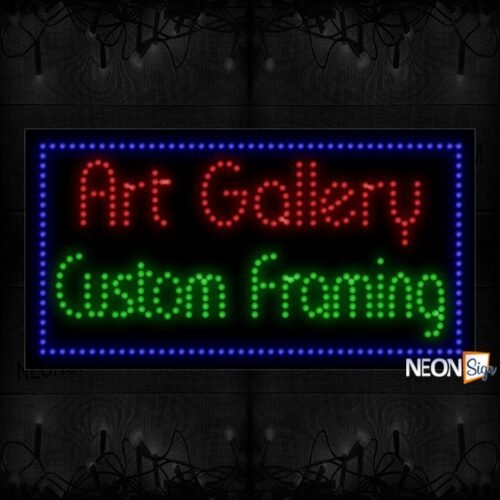 Art Gallery Custom Framing With Blue Border LED Bulb