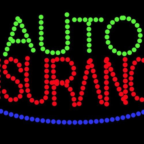 Auto Insurance in green and red with blue border LED Bulb