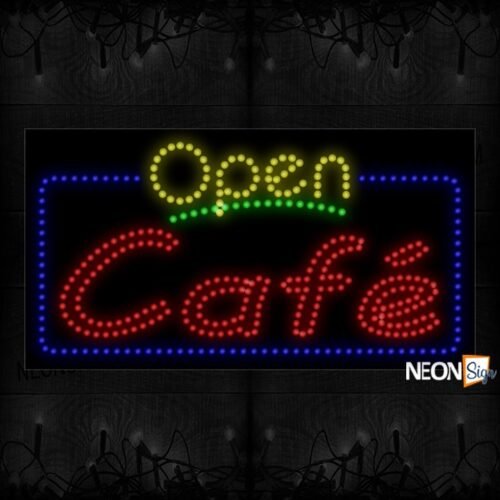 Open Cafe With Blue Border LED Bulb