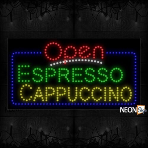 Open Espresso Cappuccino With Blue Border LED Bulb