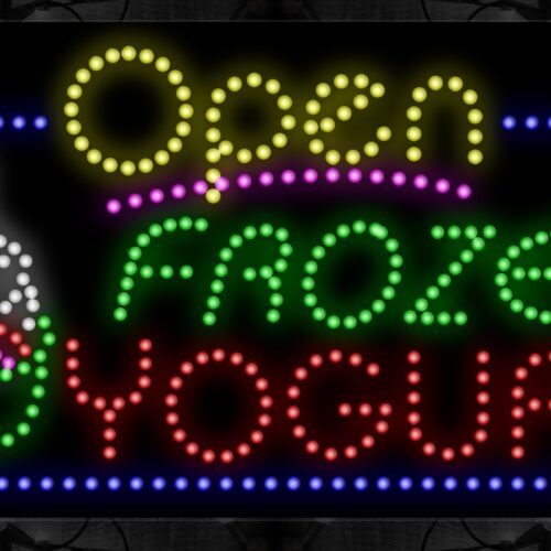 Open Frozen Yogurt With Blue Border And Logo LED Bulb