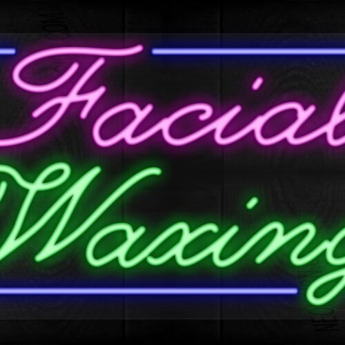 Facial Waxing in cursive with blue border LED Flex