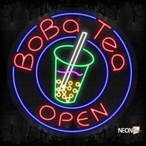 BoBa Tea Open with logo and blue circle border LED Flex