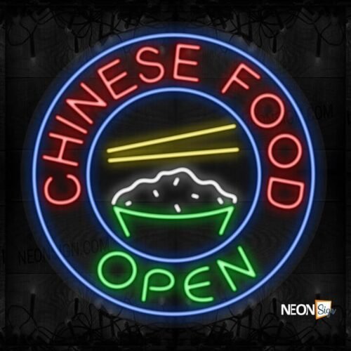 Chinese Food Open with blue circle border LED Flex