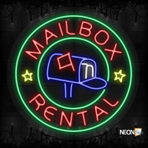 Mailbox Rental with mail logo and green circle border LED Flex