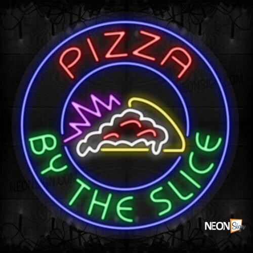 Pizza Buy the slice with logo and blue circle border LED Flex