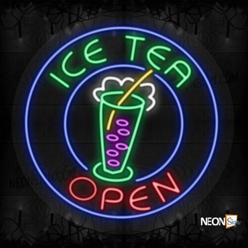 Ice Tea Open with logo and blue circle border LED Flex