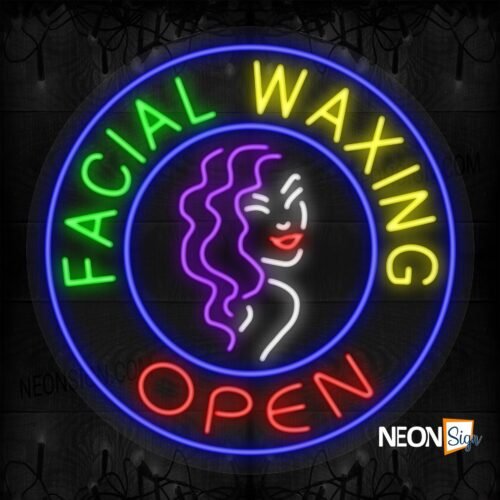 Facial Waxing Open Woman with Blue Round Border LED Flex